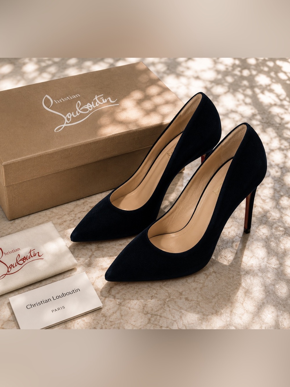 Christian Louboutin Black Suede Pointed Toe Pumps EU 38 US 7.5 4” Heels NWOT